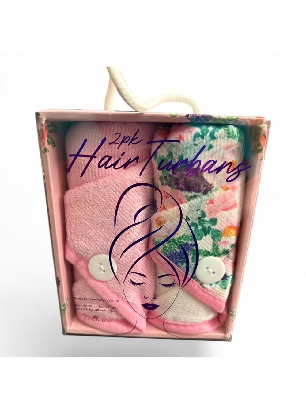 Primrose Floral & Pink Hair Turbans - 2 Pack NIB